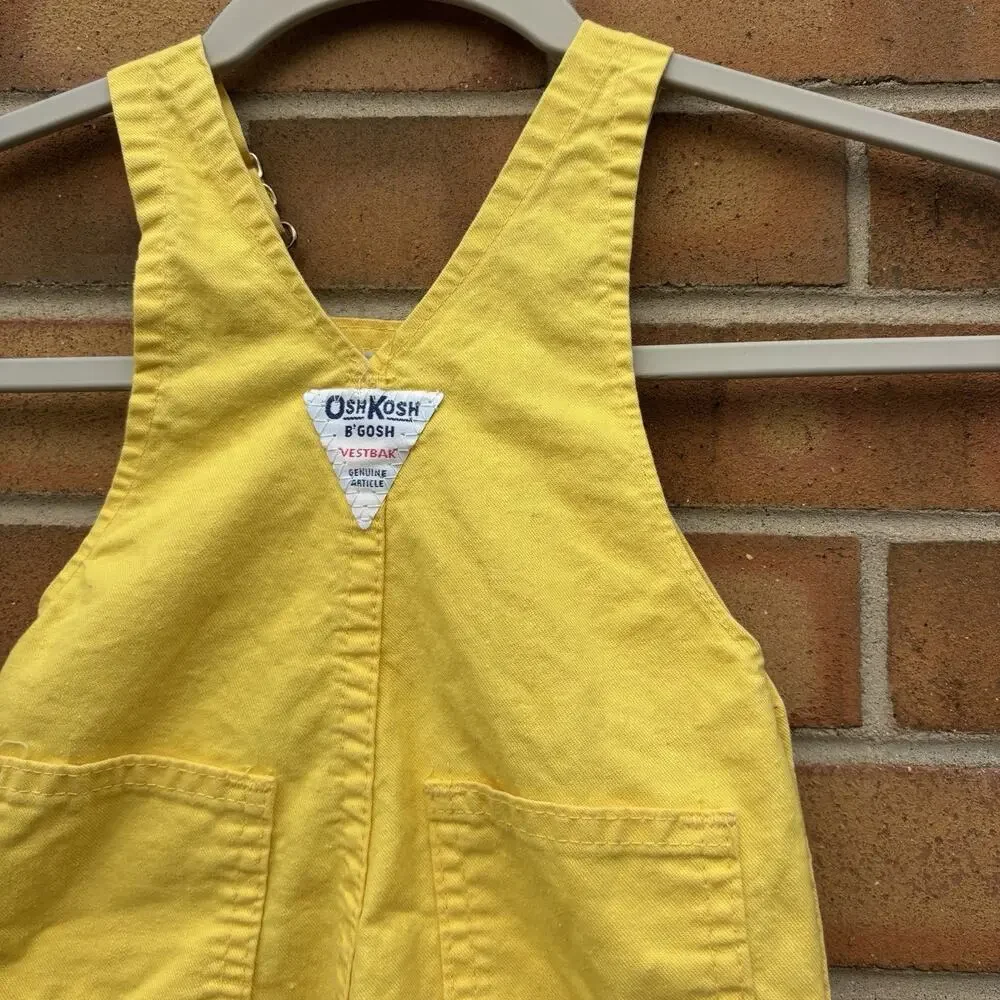 1980s Vintage Oshkosh B’gosh Kids 2T Overalls Yellow Retro Cotton USA Rare Flaws